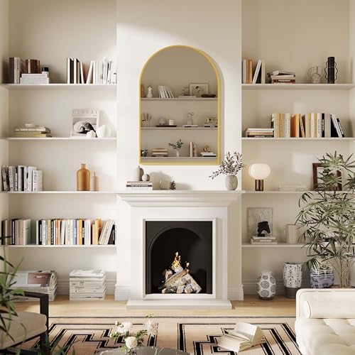 GAOMON Arched Wall Mirror 30x40 Inch Gold Frame