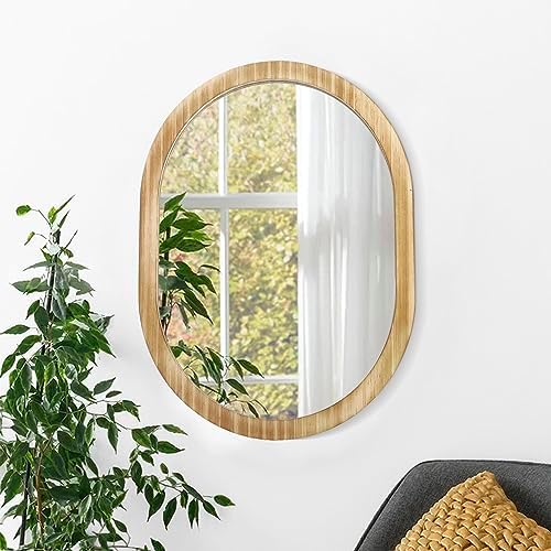 JJUUYOU Oval Wall Mirror with Wooden Frame