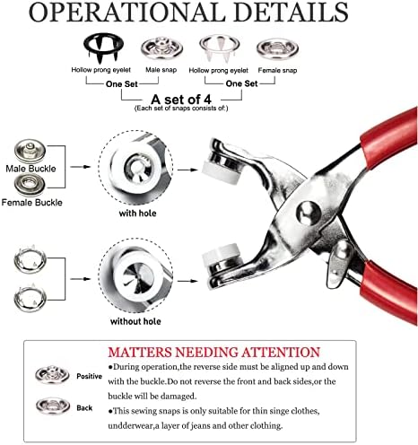 CHEPULA Snap Button Kit 100 Sets 95mm Metal Snaps with Pliers
