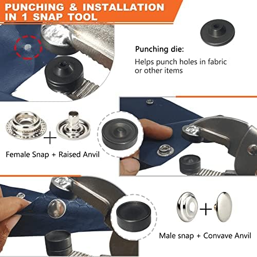 Heavy Duty Snap Fastener Kit with 15mm Marine Snap Pliers Blue