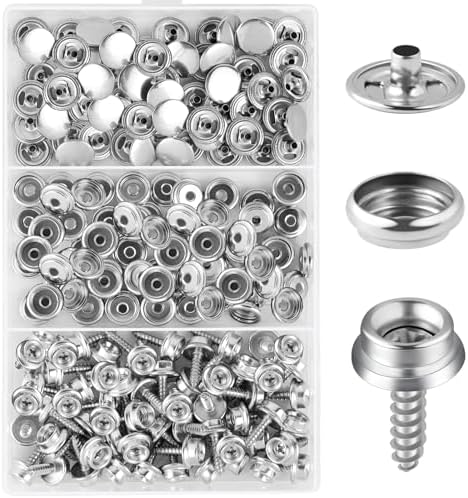 Hicdaw 152 Pcs Silver Snap Fasteners Kit for Marine Fabric and Leather
