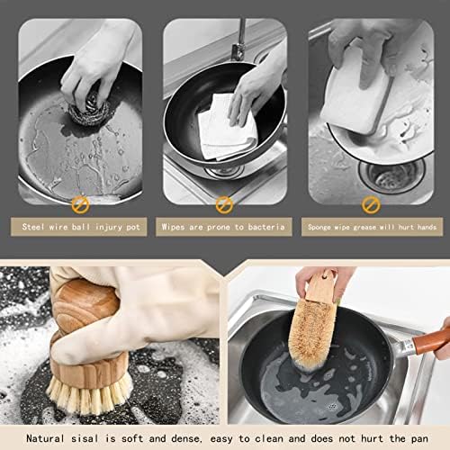 ZP Natural Bamboo Dish Scrub Brushes 3Pack Set