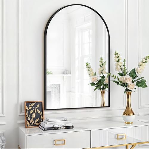 SUPER DEAL 24x36 Inch Arch Black Bathroom Mirror
