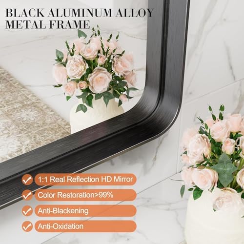 Wall-Mounted Bathroom Mirror 22 x 30 Inches Matte Black