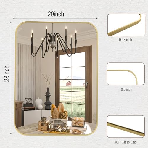 FARMER Gold 20x28 Inch Bathroom Mirror with Rounded Corners