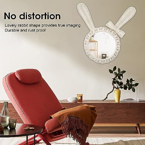 TITA-DONG Woven Wall Mirror Rabbit Shape Retro Decor