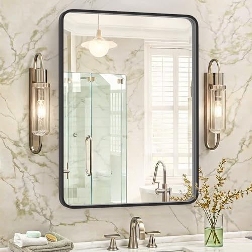 SUPER DEAL 22x30 Inch Black Wall Mirror for Bathroom and Entryway