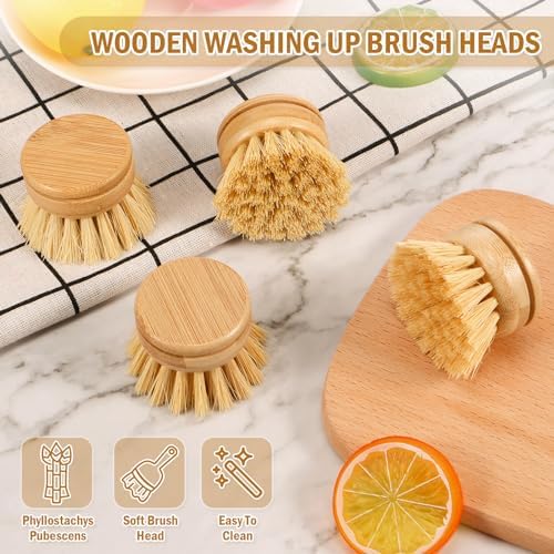 Bamboo Dish Brush Head Set of 6 Eco-Friendly Cleaning