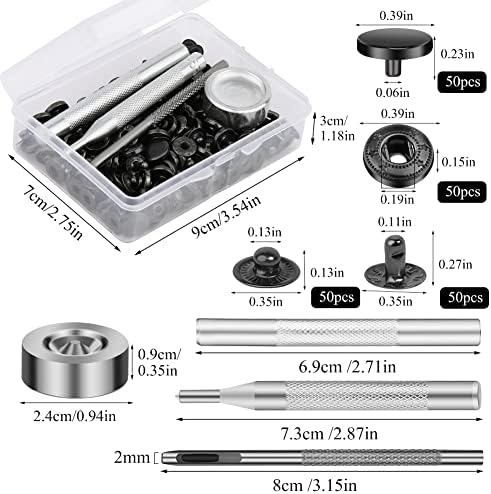 TLKKUE 50 Pairs 10mm Black Metal Snaps Kit with Tools