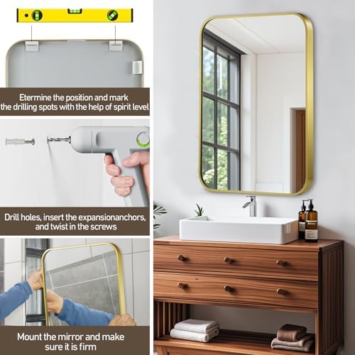 Matte Gold Mirror 40x30 Inch Brushed Aluminum Frame