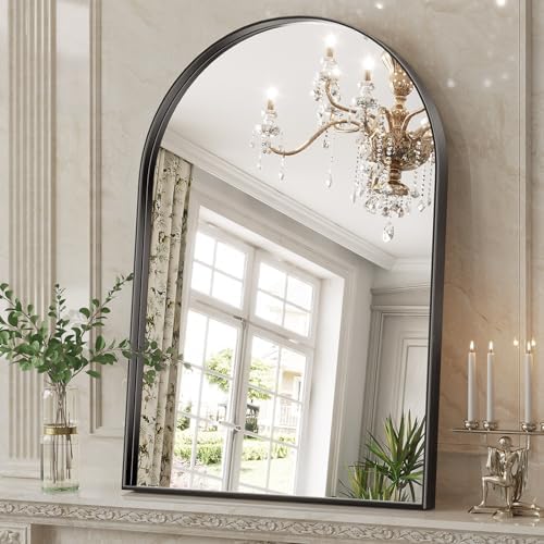 28x40 Inch Black Arched Mirror for Bathroom