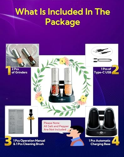 Electric Salt Pepper Grinder Set with USB Charging Base