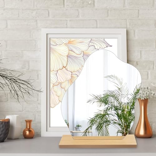Cloud Shape Frameless Vanity Mirror with Wooden Stand 1