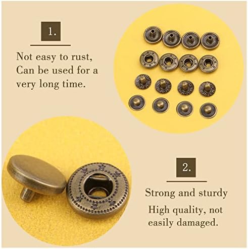 TLKKUE 50 Pcs 10mm Bronze Metal Snap Buttons Kit with Tools