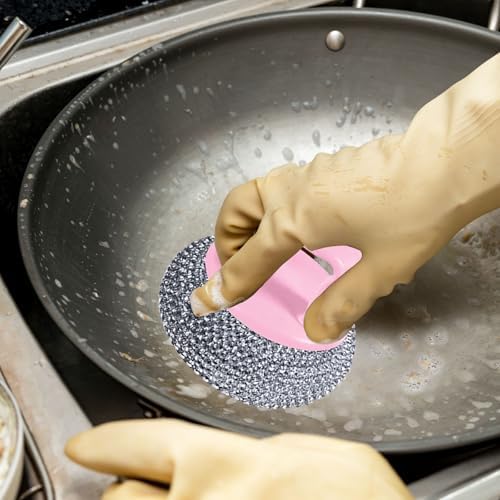 Steel Wool Brush with Adjustable Pink Handle