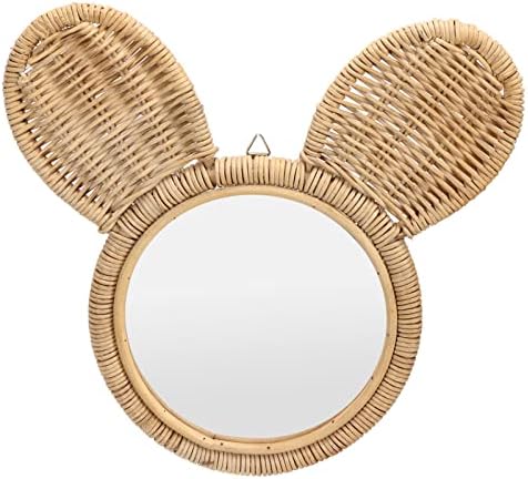 Cute Monkey Head Boho Rattan Wall Mirror