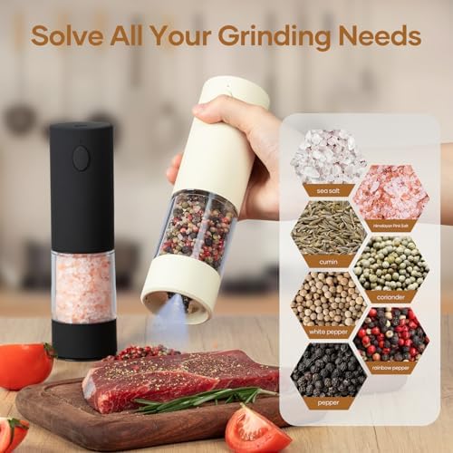 OPIIV 2 Pack Electric Salt Pepper Grinder Set - USB Rechargeable with LED Light