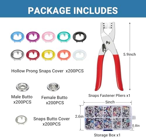200 Sets Metal Snap Buttons with Pliers Tool Kit