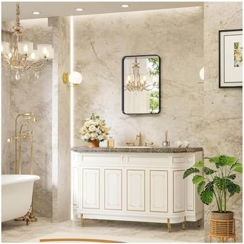 30 x 22 Tempered Glass Bathroom Mirror with Matte Black Frame