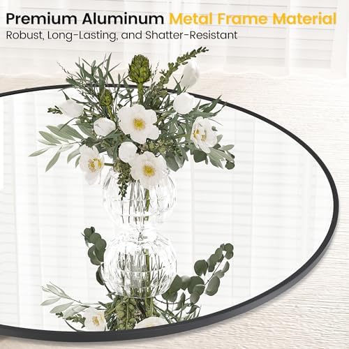 20 Inch Black Circle Mirror with Metal Frame