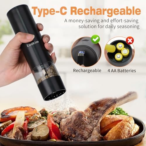 Ludkim Electric Salt and Pepper Mill Set with Storage Base