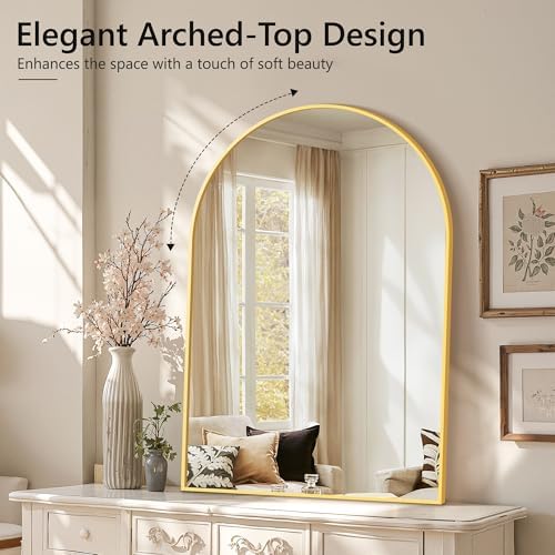 Arched Wall Mirror 28x40 Gold Metal Frame