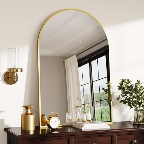 GAOMON Arched Wall Mirror 30x40 Inch Gold Frame