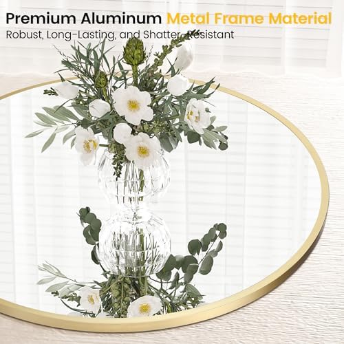 Takywep 18 Inch Round Mirror with Aluminum Frame