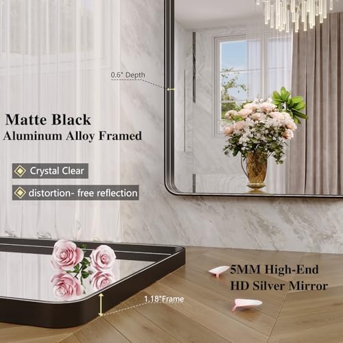 JIINGYO 18x26 Inch Black Bathroom Mirror
