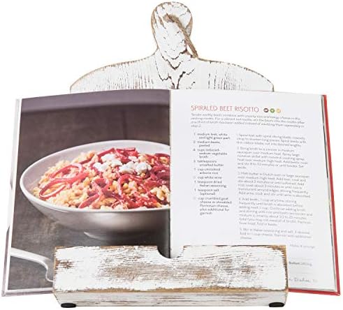MyGift Recipe Book Holder Whitewashed Wood Stand