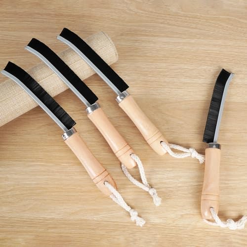 METSHOW 4Pcs Wooden Handle Crevice Cleaning Brush Set