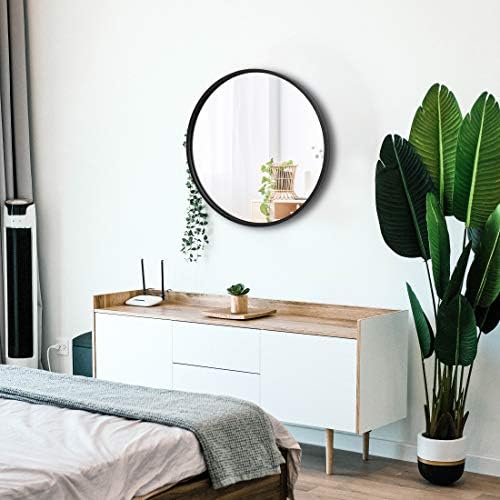 Saicool 18-Inch Black Circle Wall Mirror with Metal Frame