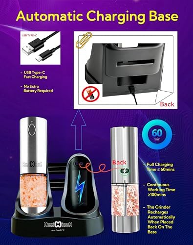 Electric Salt Pepper Grinder Set with USB Charging Base