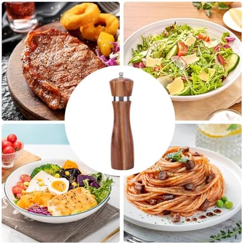 Salt and Pepper Grinder Set - 2pcs Oak Wood with Adjustable Rotor