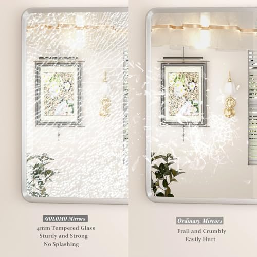 GOLOMO 40x30 Silver Bathroom Mirror with Beveled Border