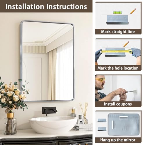 Cenhadam 12x16in Silver Frame Bathroom Mirror for Wall-Mounted Vanity
