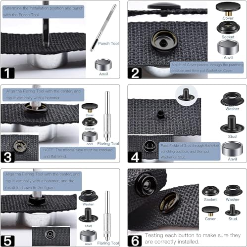 Moocci 72 Pieces Snap Fastener Kit 15MM for Leather and Fabric