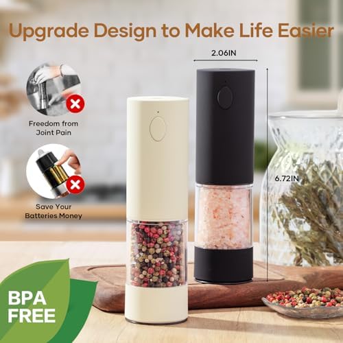 OPIIV 2 Pack Electric Salt Pepper Grinder Set - USB Rechargeable with LED Light