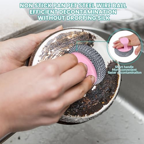Steel Wool Brush with Adjustable Pink Handle
