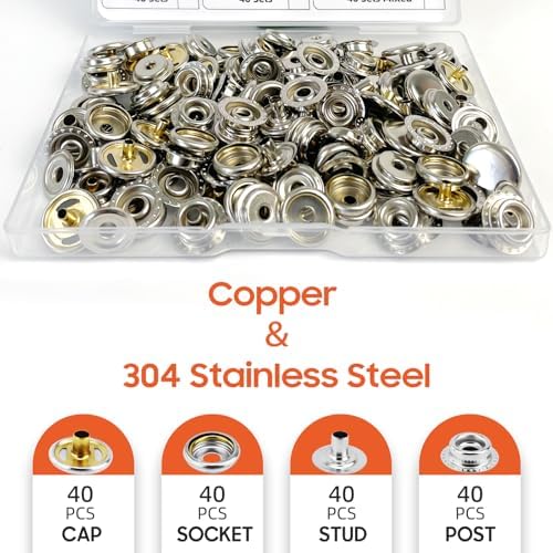 HAPDEN 160 pcs Snap Fasteners Kit 15mm Stainless Steel