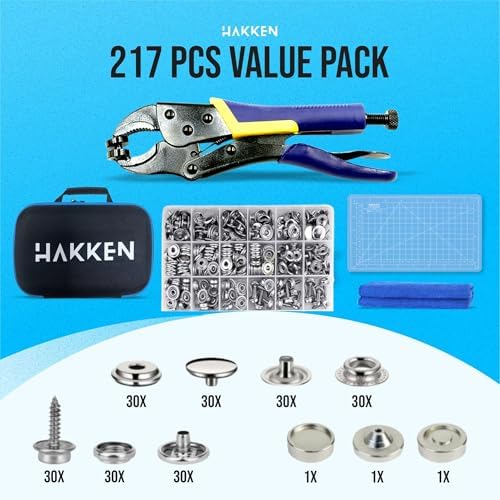 HAKKEN Heavy Duty Snap Fastener Tool with 3 Magnetic Dies