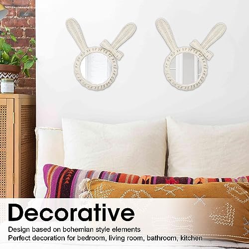 TITA-DONG Woven Wall Mirror Rabbit Shape Retro Decor
