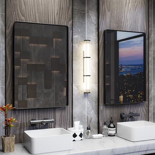 ISKM 22x30 Black Metal Wall Mirror for Bathroom and Bedroom