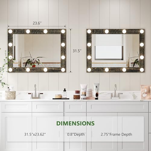 HWB 31x23 Inch Farmhouse Mirror with LED Lights