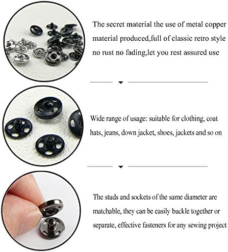 Kenkio 120 Snaps Metal Fasteners 8mm 10mm Black Silver