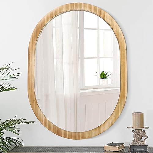 JJUUYOU Oval Wall Mirror with Wooden Frame