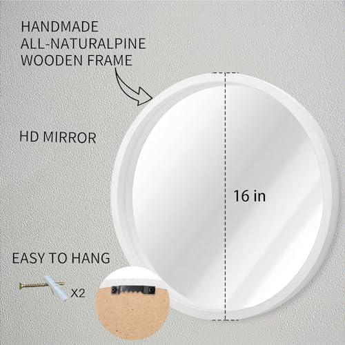 JJUUYOU 16 Inch Round Wall Mirror with Wood Frame 1