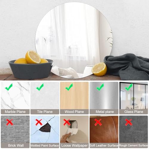 20 Inch Round Wall Mirror with HD Glass and Adhesive Tape