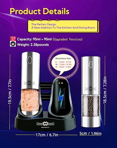 Electric Salt Pepper Grinder Set with USB Charging Base