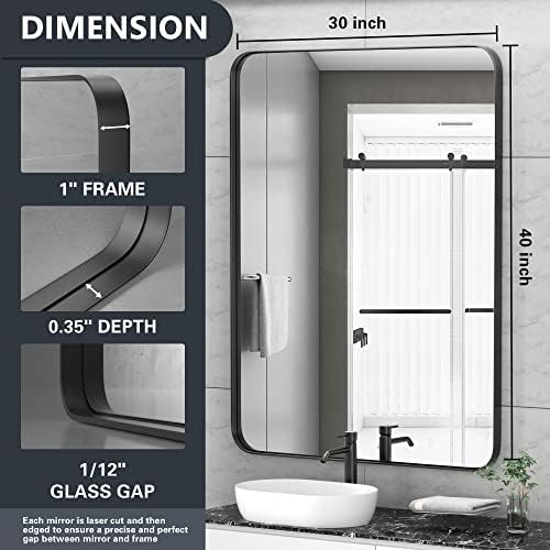 PAIHOME 30x40-Inch Matte Black Wall Mirror